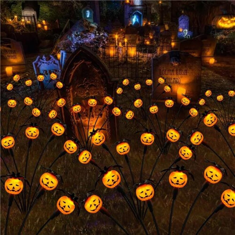 Halloween Decorations Outdoor 2 Pack Solar Lights, 12 LED Scary Pumpkin Swaying